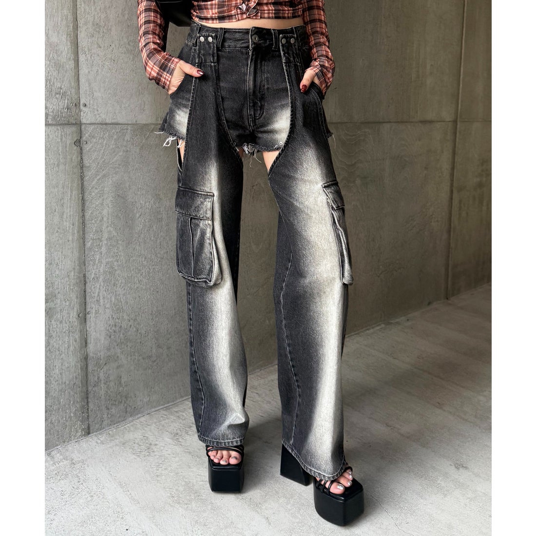 スパイラルガール SPIRALGIRL 2WAYカーゴオーバーダイデニム