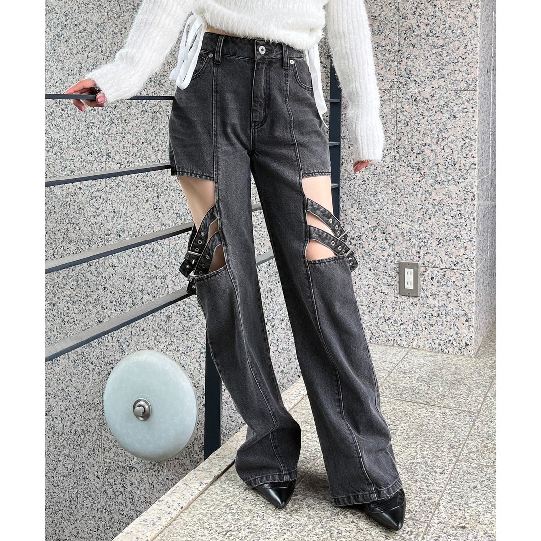 スパイラルガール SPIRALGIRL サイドオープンベルトデニム （ブラック