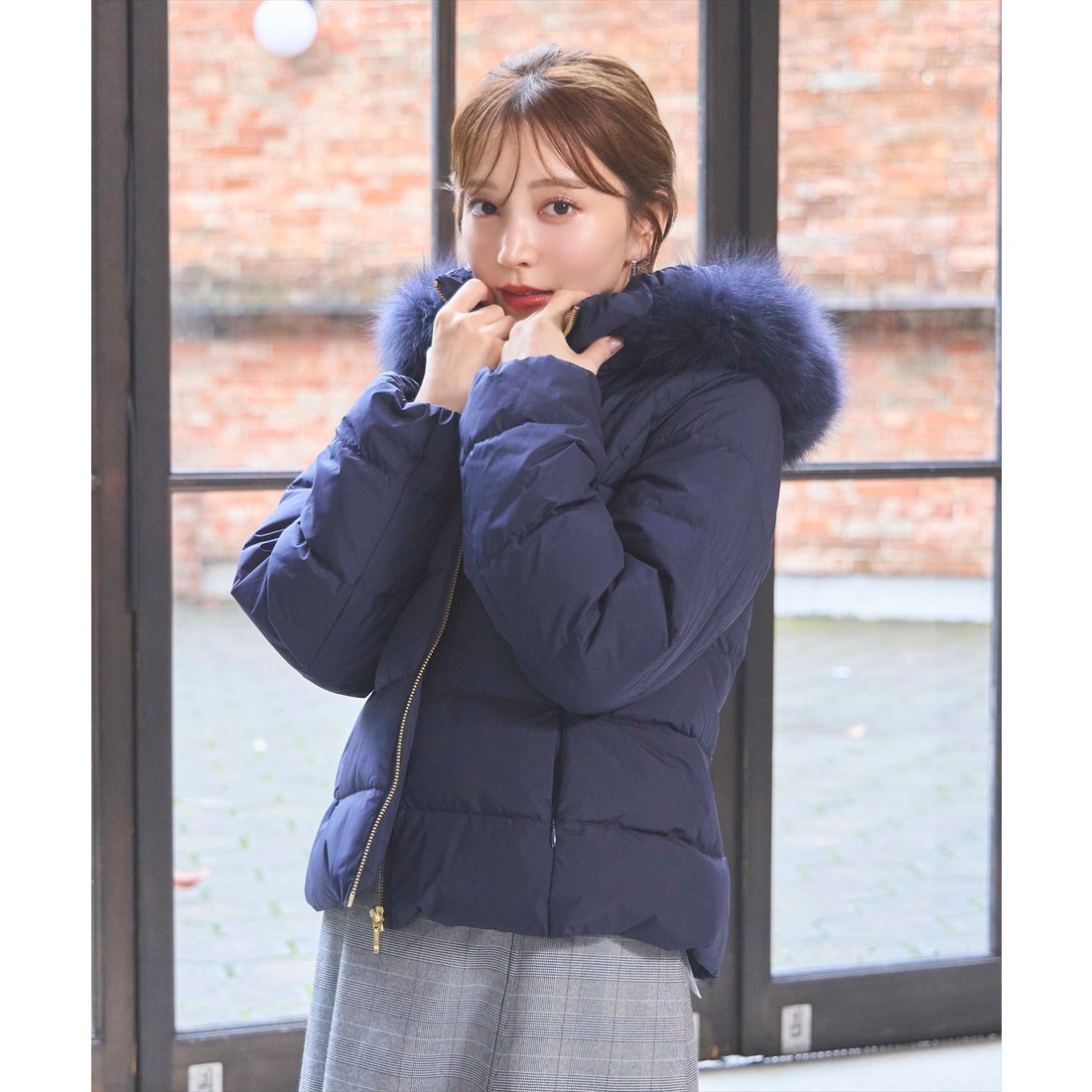 スウィングル SWINGLE FOXファー付エレガンスショートダウンコート