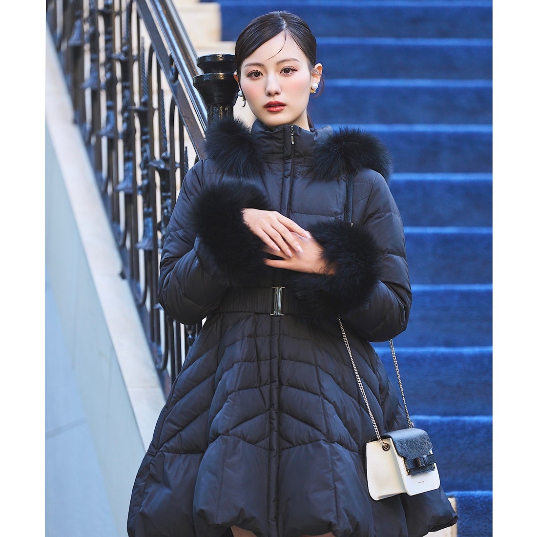 スウィングル SWINGLE FOXファー付ドレスダウンコート （ブラック