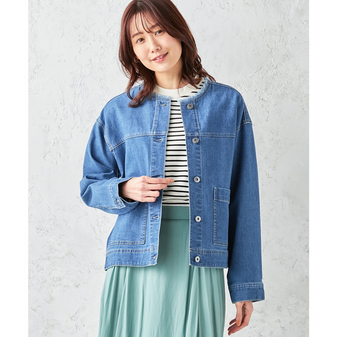 プチ オンフルール Petit Honfleur ノーカラーデニムジャケット