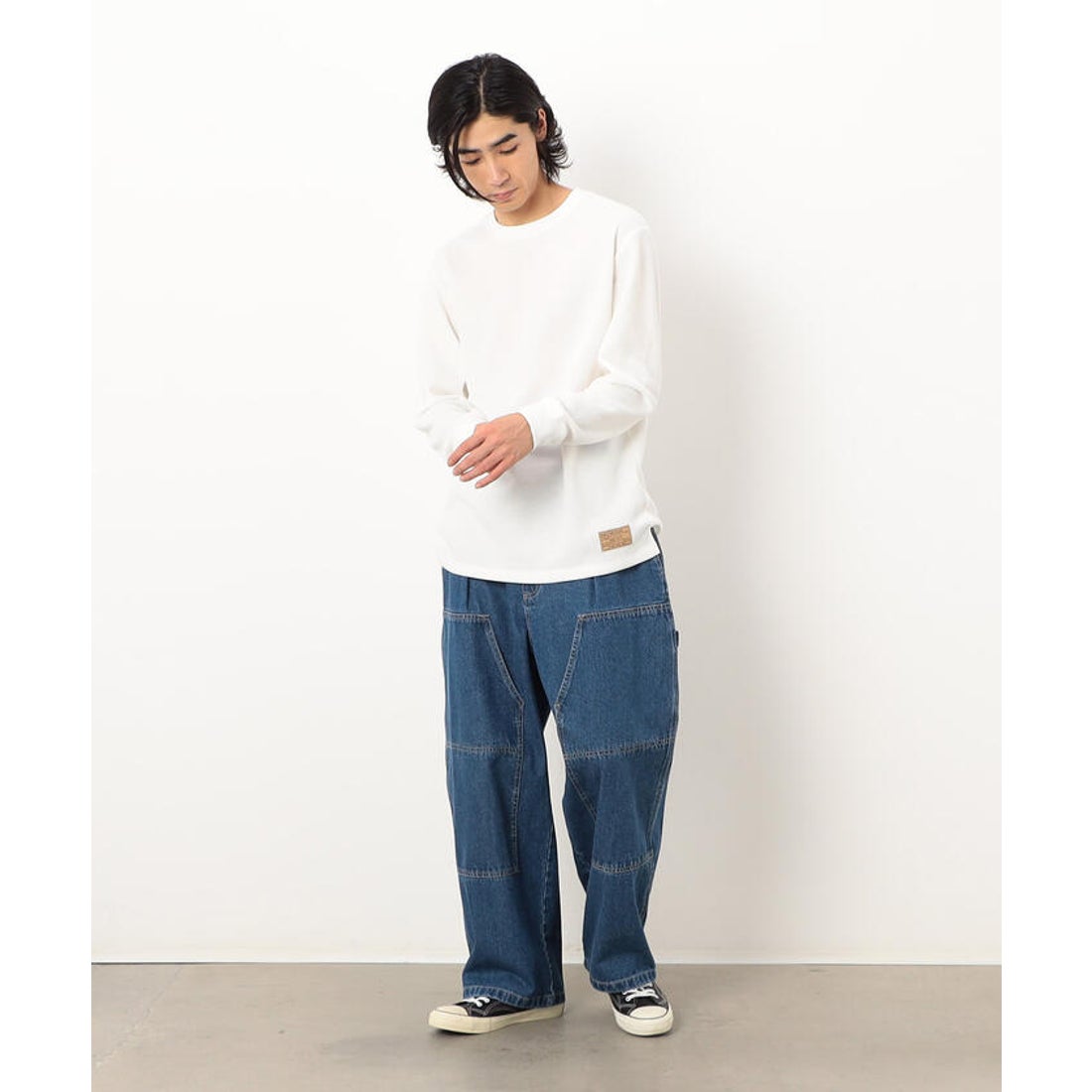 パープル＆イエロー Purple & Yellow デニムダブルニーペインター