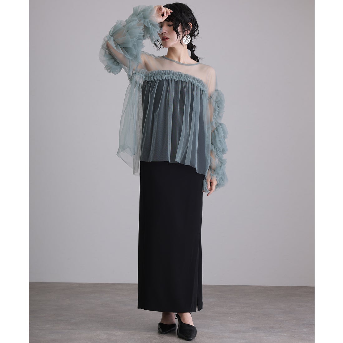 プールヴー PourVous ギャザーチュールトップス フォーマル ワンピース