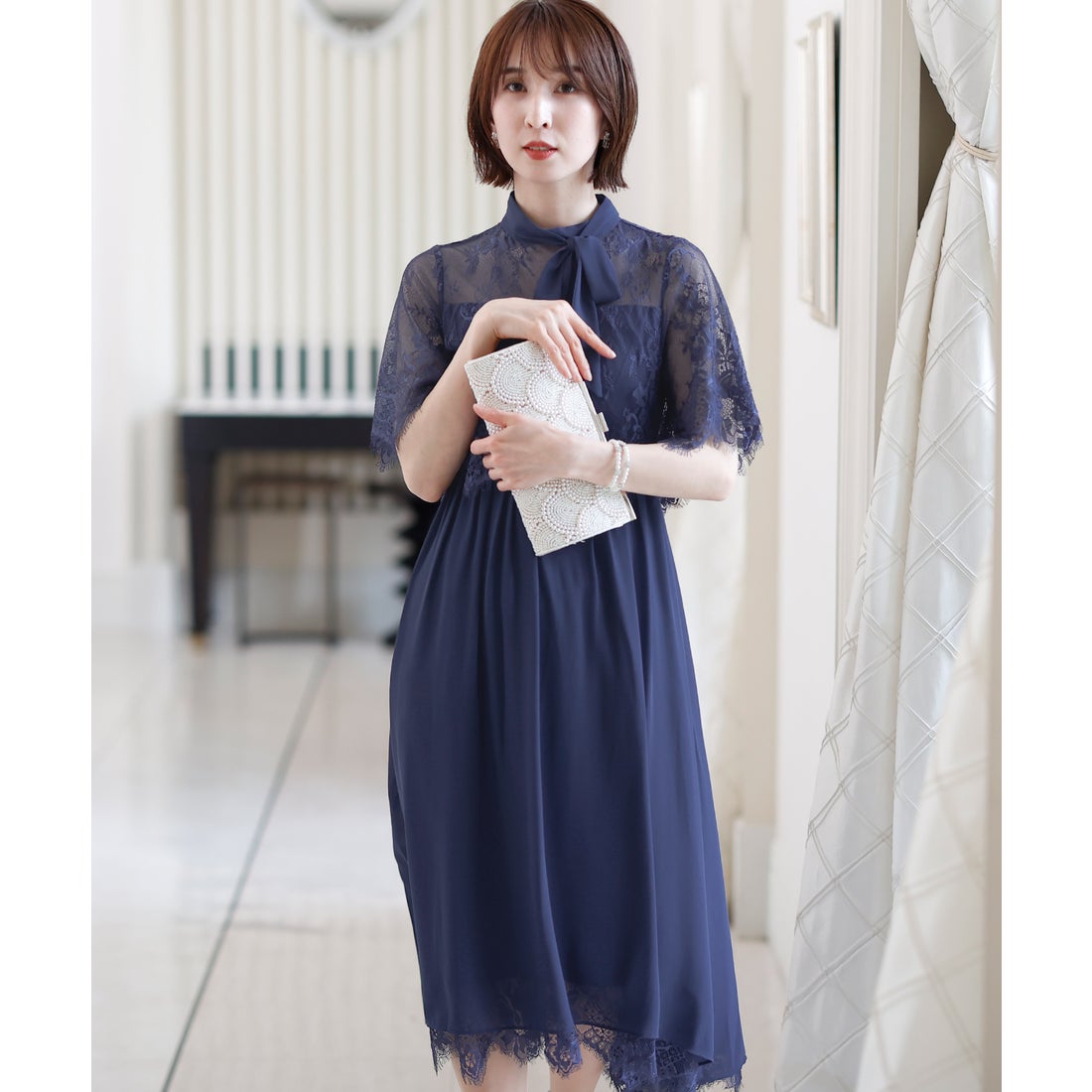 プールヴー PourVous ロング&七分袖フォーマルスカラップフィッシュ