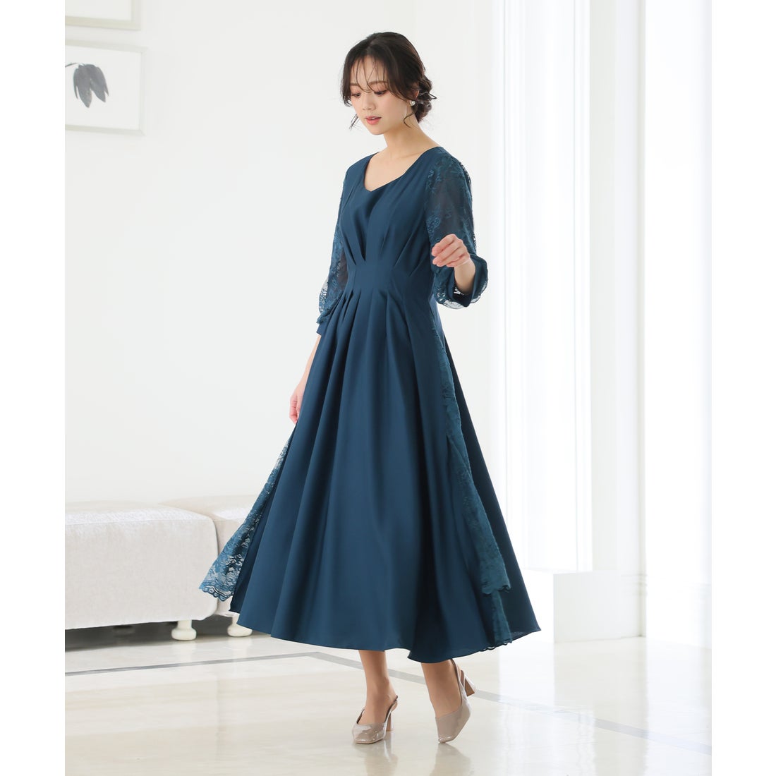 プールヴー PourVous レース切り替えパーティードレス大きいサイズ