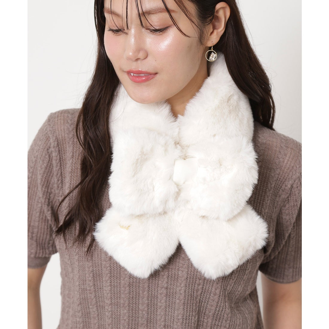 PAUL&JOE ☆2025秋冬新色追加☆リボンフェイクファーマフラー 10×85cm