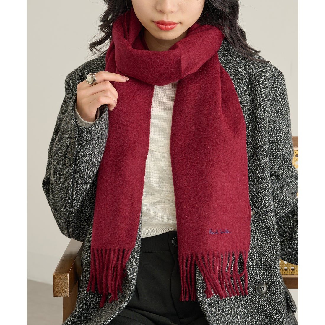 ポールスミス Paul Smith マフラー ストール 無地 薄手 フリンジ ロゴ