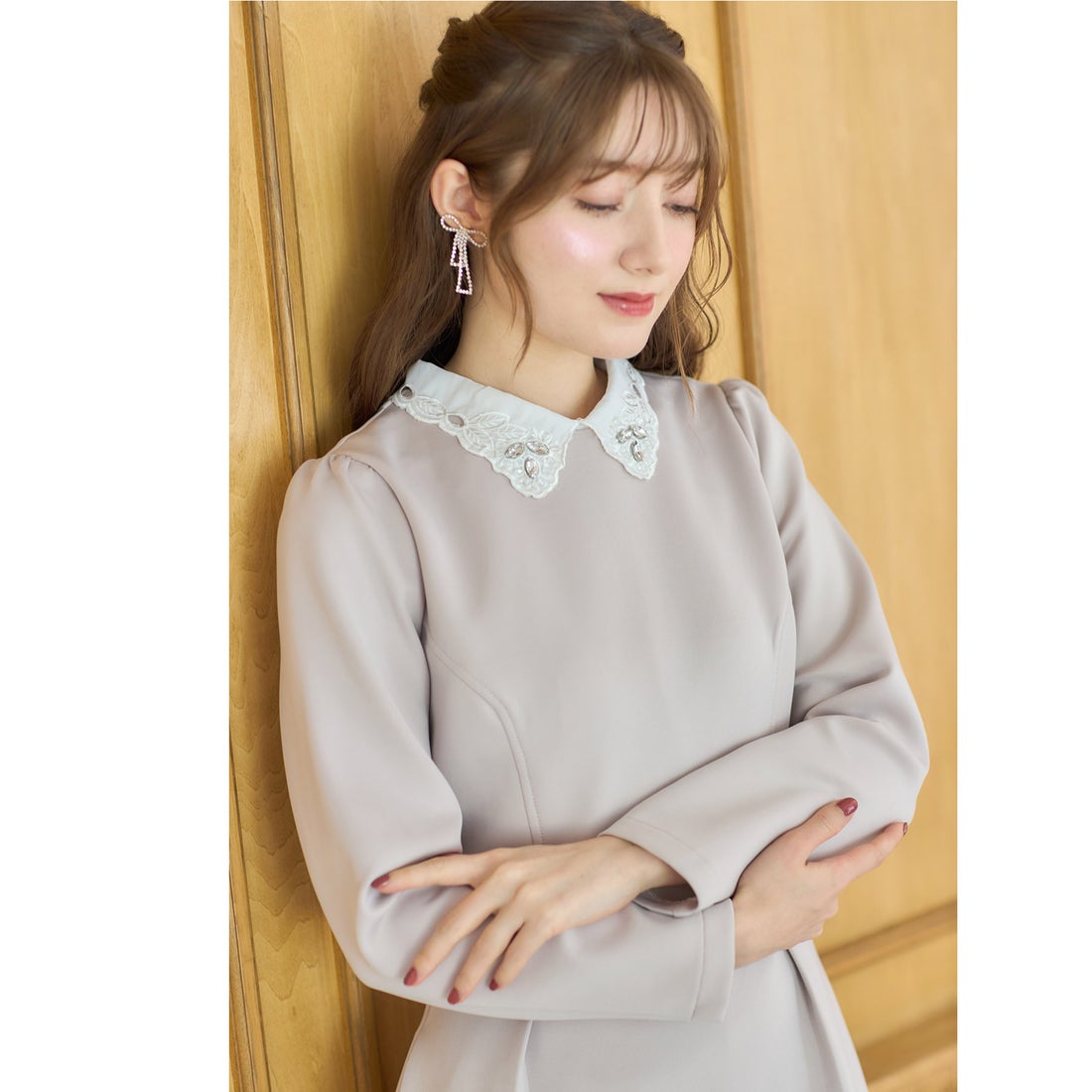 トッコクローゼット tocco closet 2WAYビジュー×レース襟付き