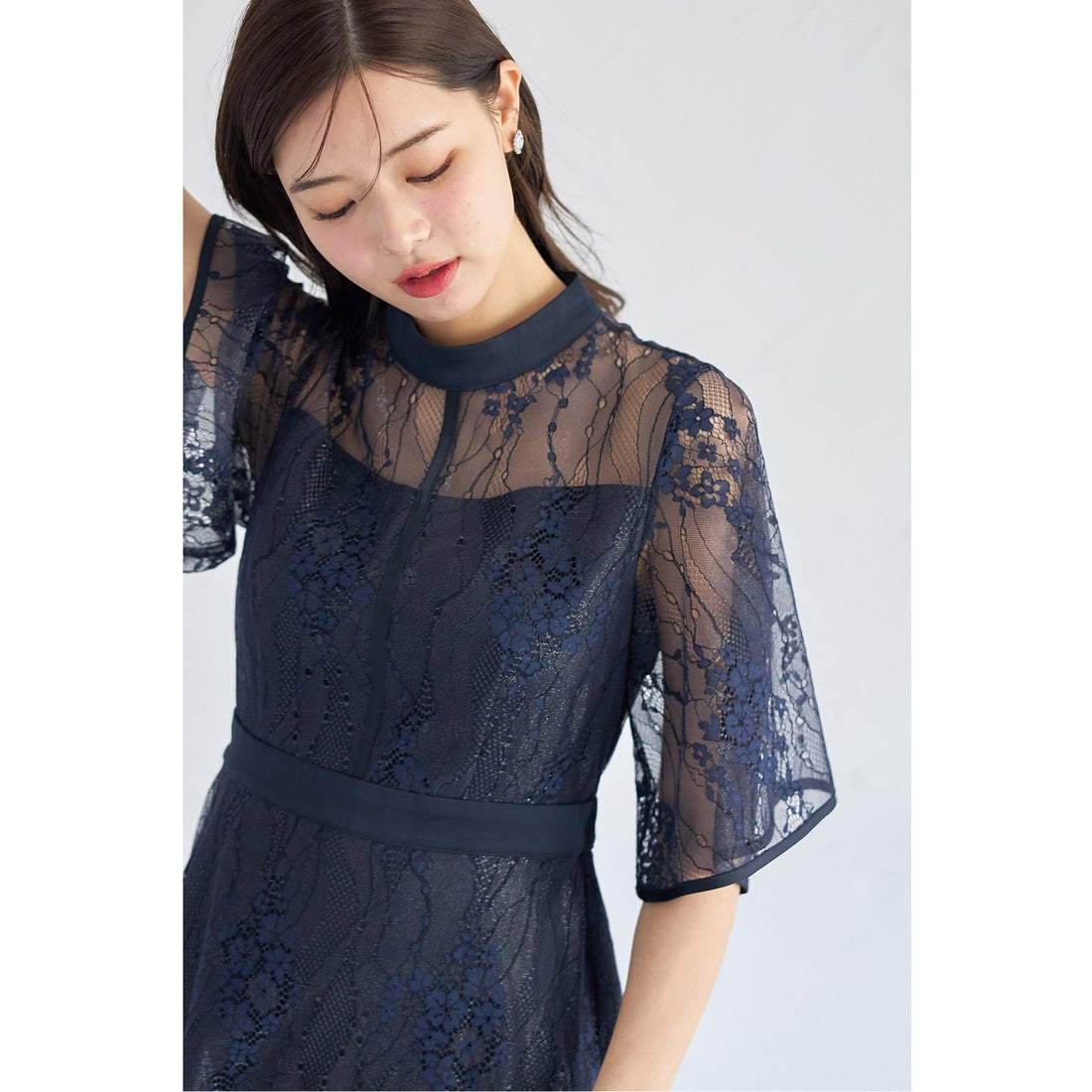 EIKO KONDO 花モチーフ フェイクレザー切替 ノースリーブワンピース