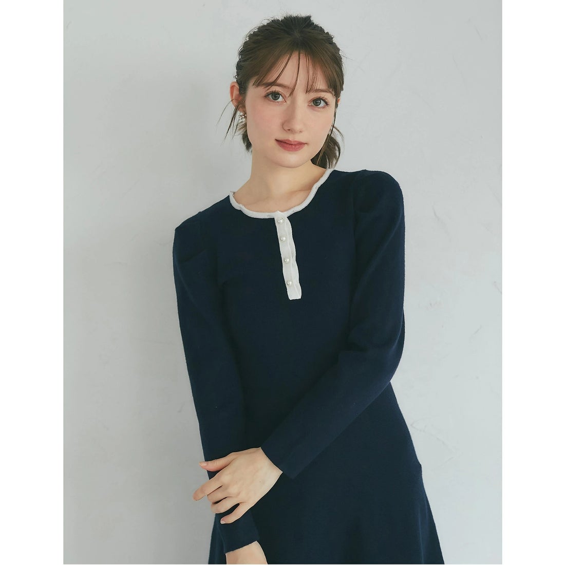 トッコクローゼット tocco closet 2WAYリボンレース襟付きパール釦