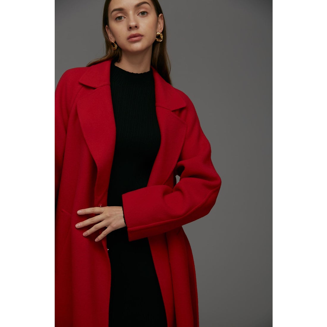 PINKY & DIANNE ベルテッドリバーコート ココアブラウン -ファッション