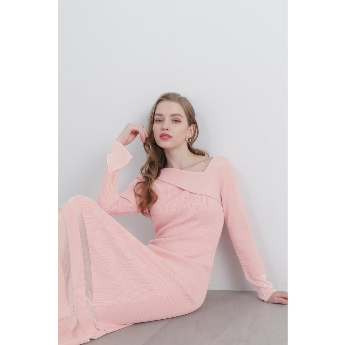 PINKY & DIANNE ◇シアーコンビニットワンピース ピンク -ファッション