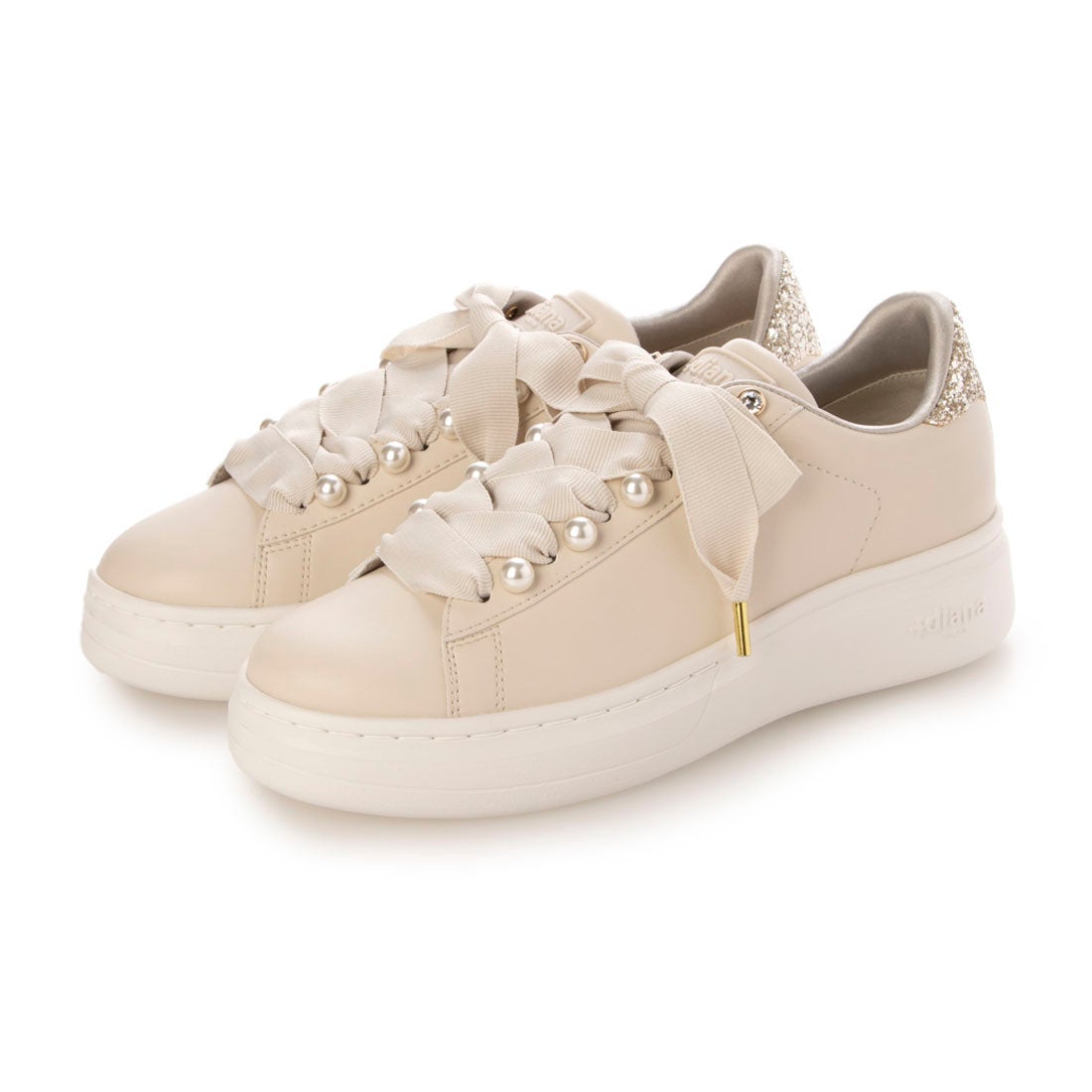 プラスダイアナ ＋diana パールビジュー付きリボンスニーカー