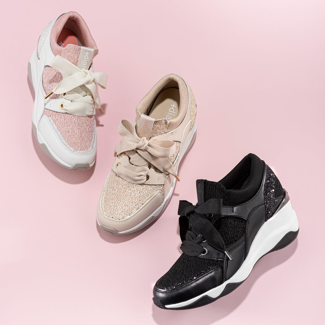 プラスダイアナ ＋diana 【撥水加工】ニットコンビスニーカー （ピンク