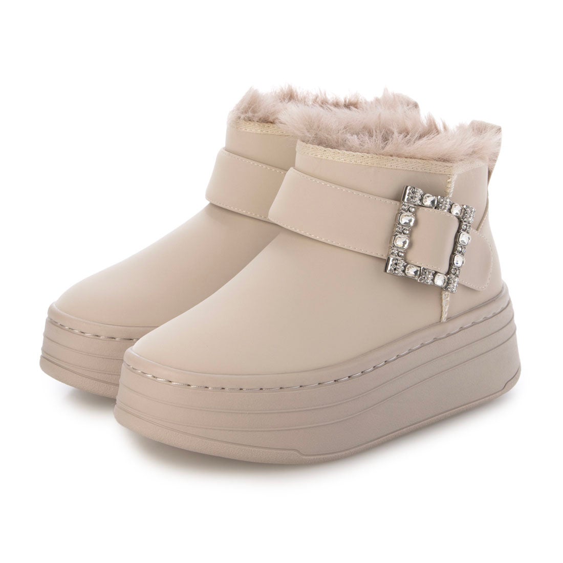 プラスダイアナ ＋diana 【軽量】厚底エコファーブーツ （ベージュ人工