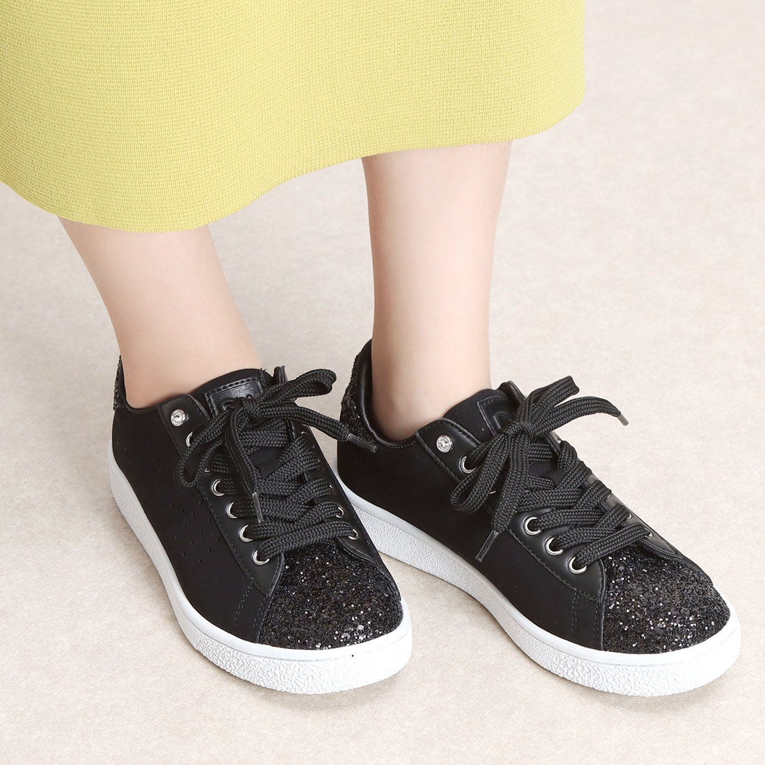 ＋diana プラスダイアナ +diana ビジュー付きグリッタースニーカー