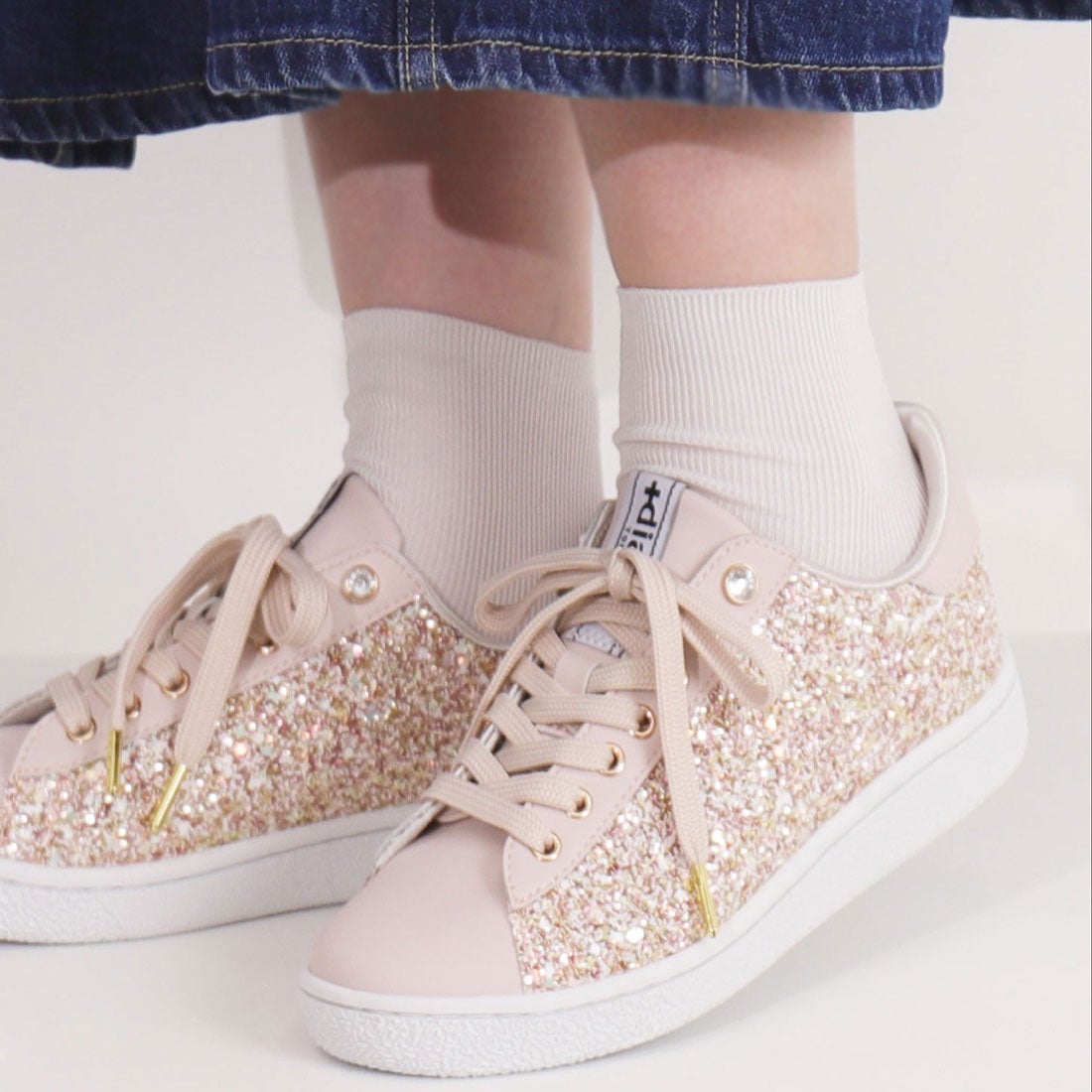 プラスダイアナ ＋diana サイドグリッタースニーカー （ピンク光布