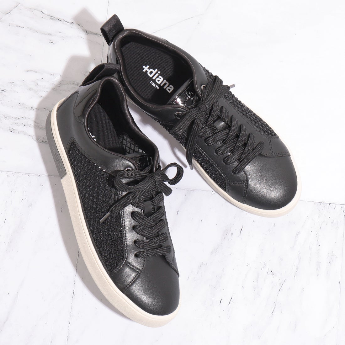 プラスダイアナ ＋diana ラインストーンメッシュスニーカー （黒