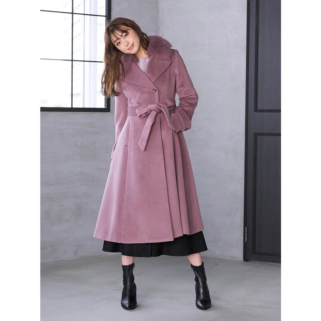 クイーンズコート QUEENS COURT FOXファー襟プリンセスコート