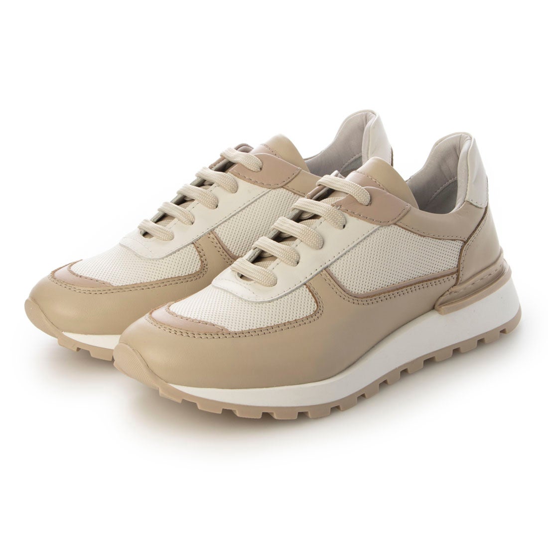 クシェリ QUSHELI レースアップランニングスニーカー （ダークベージュ