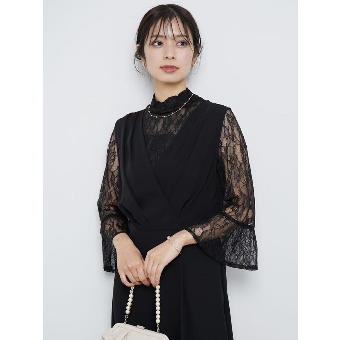 リルフェテ Rire Fete レースブラウス×オールインワンレイヤードドレス