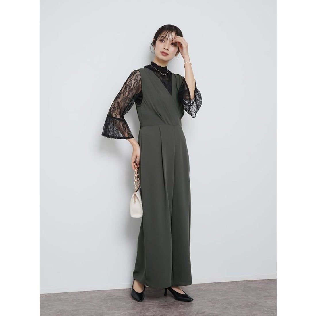 リルフェテ Rire Fete レースブラウス×オールインワンレイヤードドレス