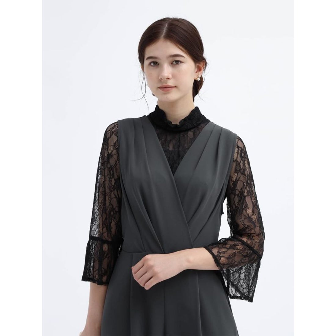 リルフェテ Rire Fete レースブラウス×オールインワンレイヤードドレス