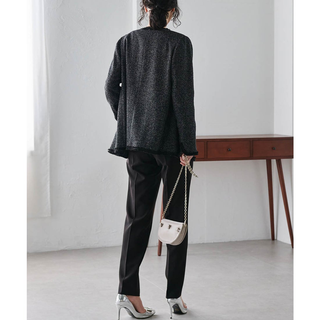 ラナン RANAN ツイード調ジャケットパンツスーツ （モノトーン