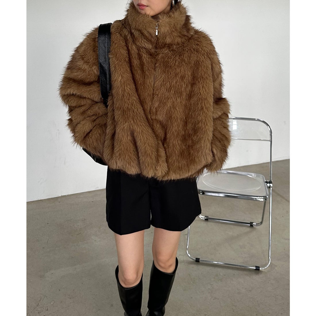 ラナン RANAN MIXカラーショート丈フェイクファーブルゾン （ベージュ