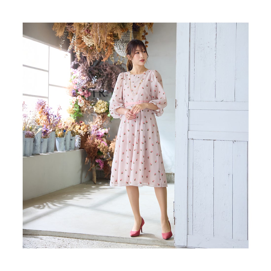 ローズティアラ RoseTiara 【美シルエット】つぼみ刺繍ワンピース