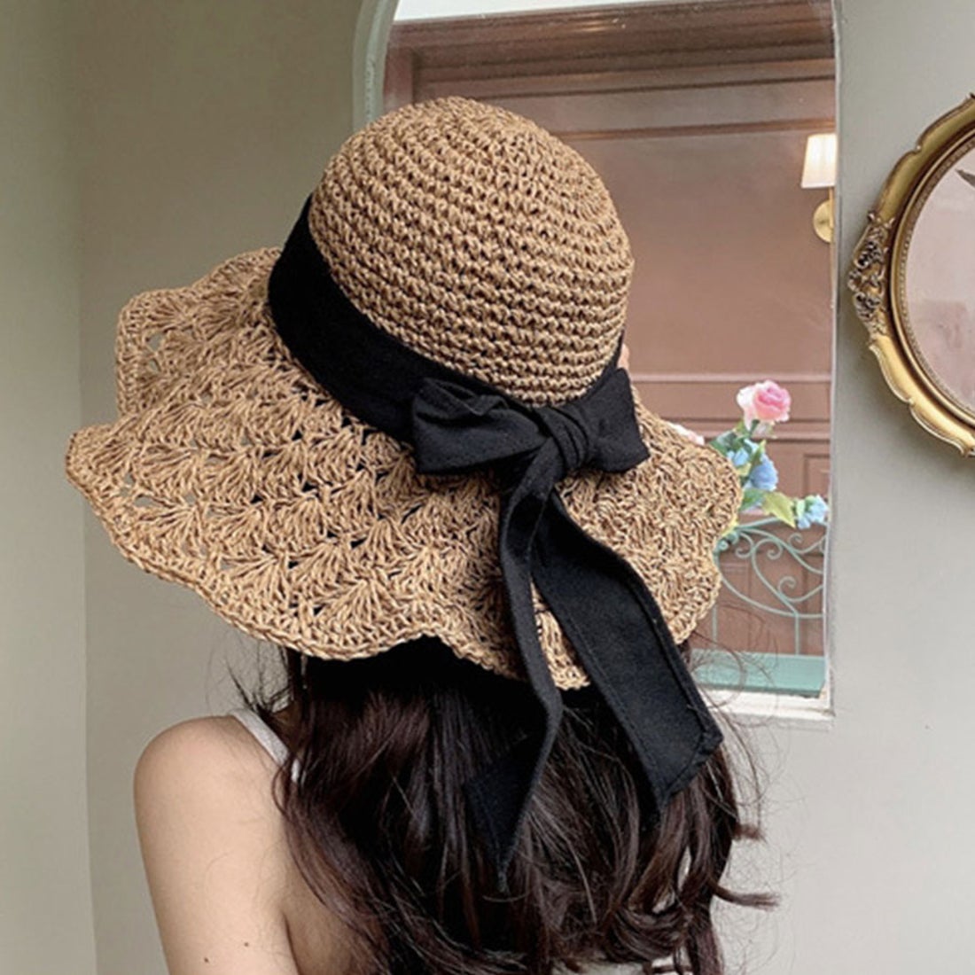リフ Riff リボンが目を惹くワイヤー入りハット 麦わら帽子 リボン付き