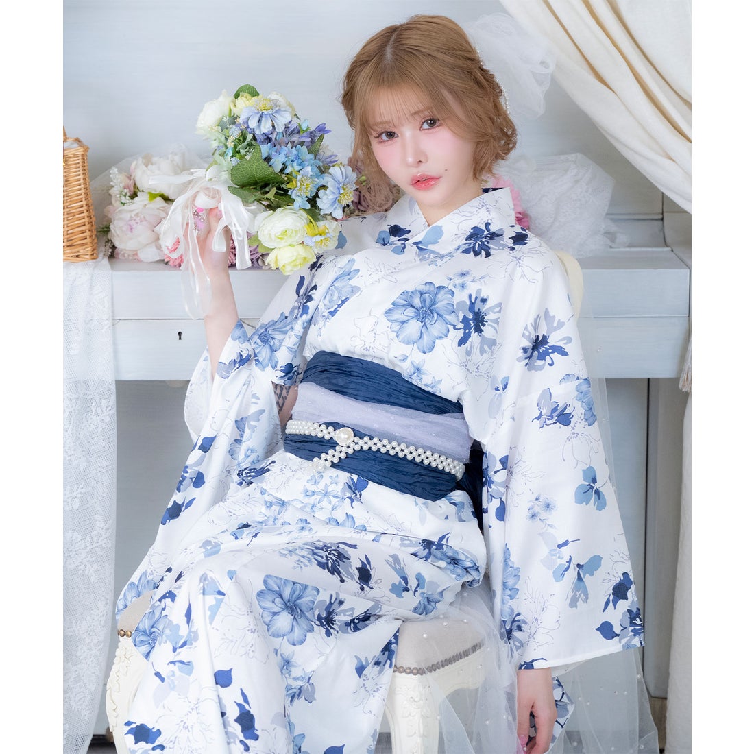 レティカ Retica 浴衣レディース 浴衣ワンピース 水彩ニュアンスブルー