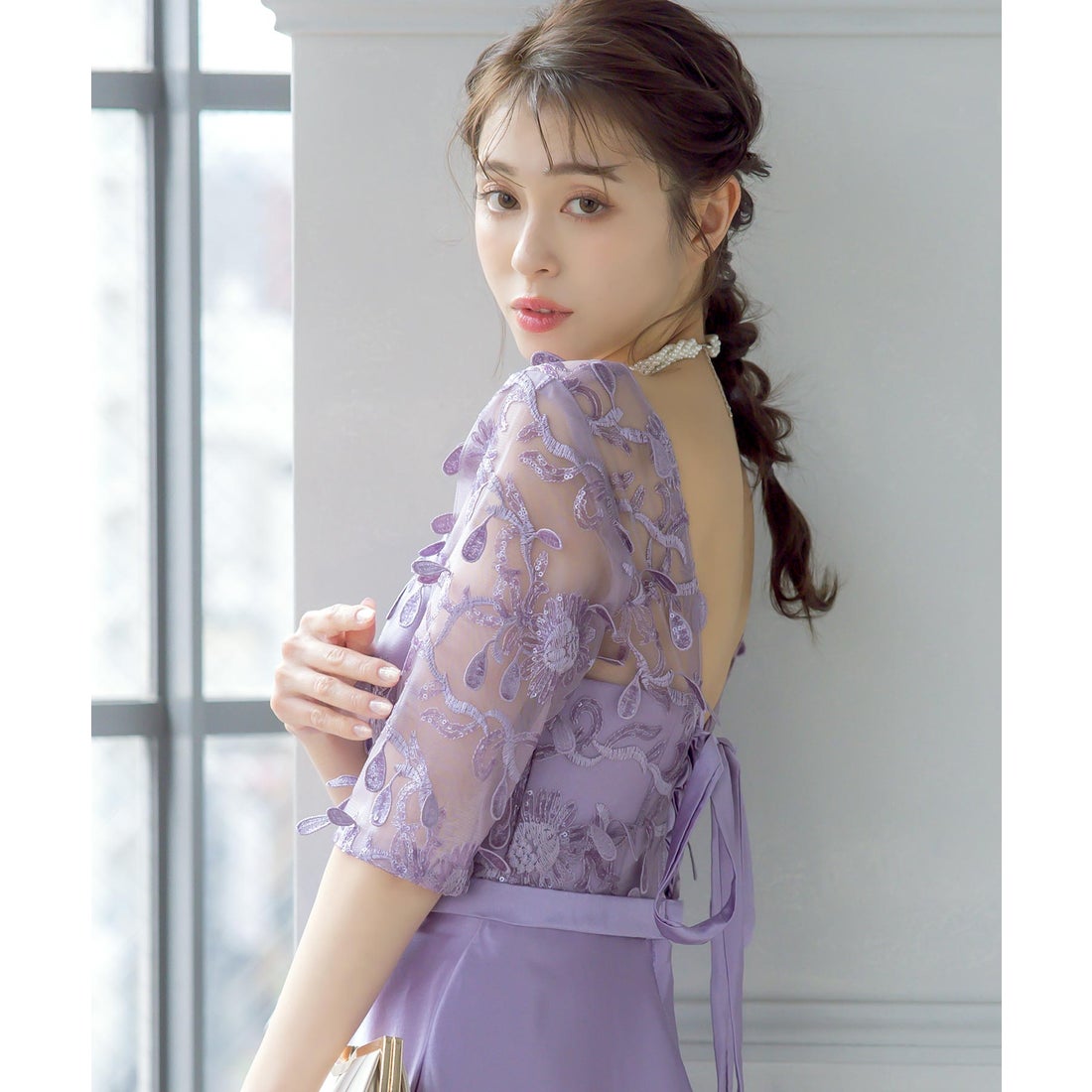 レティカ Retica パーティードレス フラワーレース刺繍 切替 Aライン