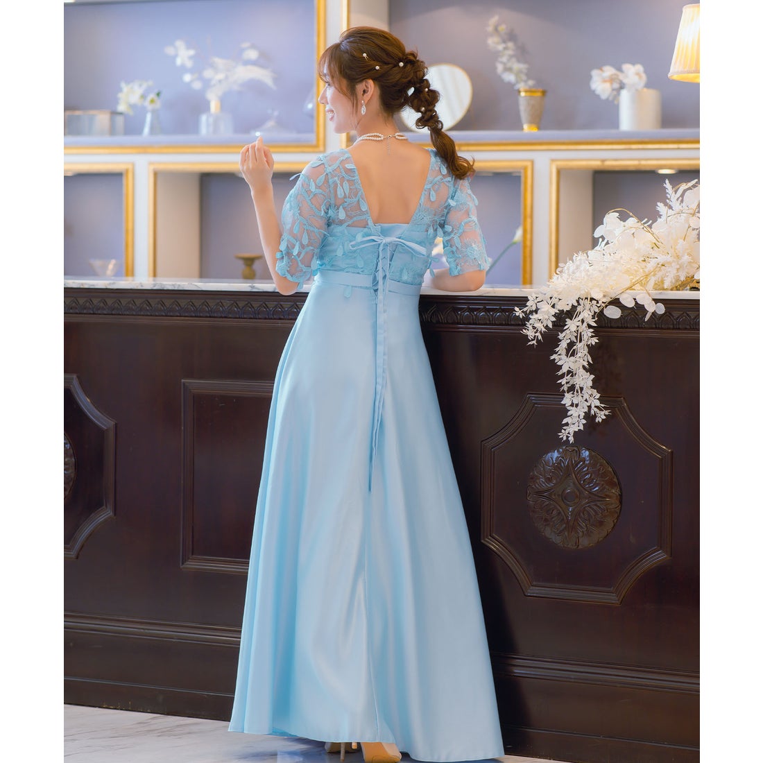 レティカ Retica フラワーレース刺繍切替 大人Aライン フレアロング