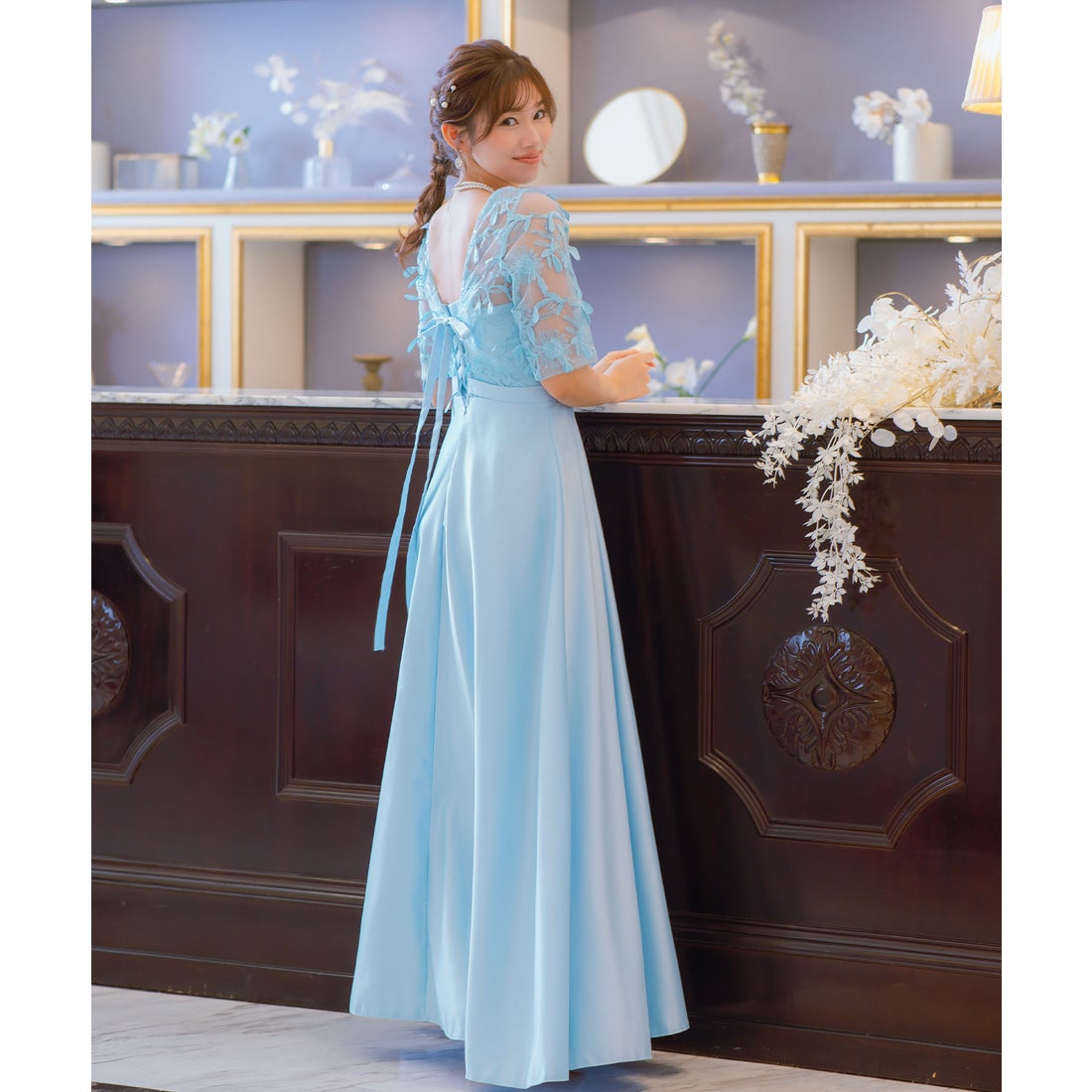 レティカ Retica フラワーレース刺繍切替 大人Aライン フレアロング