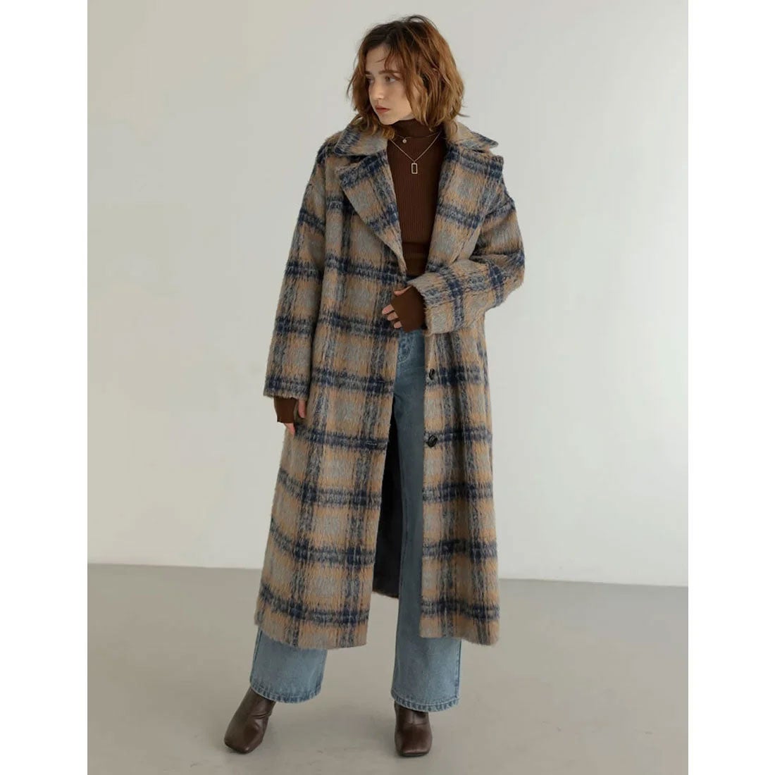 Re:EDIT [2024-25 WINTER COLLECTION]起毛チェック柄ロングチェスター