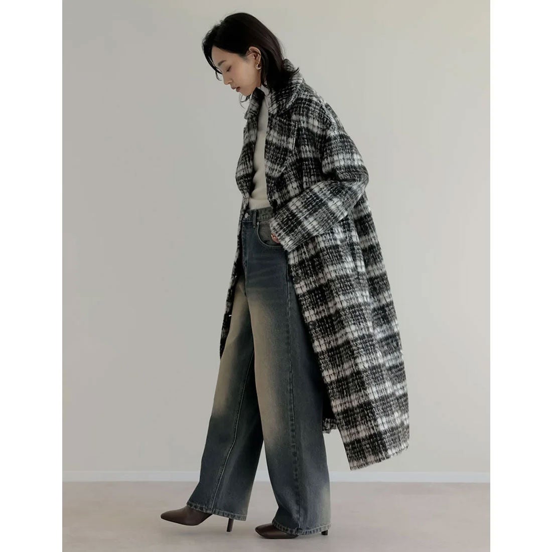 Re:EDIT [2024-25 WINTER COLLECTION]起毛チェック柄ロングチェスター