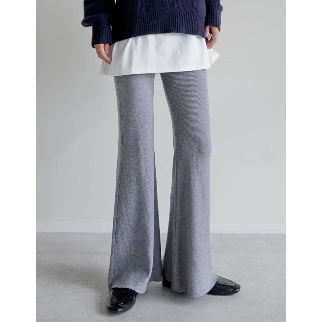 リエディ Re:EDIT ニットフレアパンツ （杢グレー） -ファッション通販