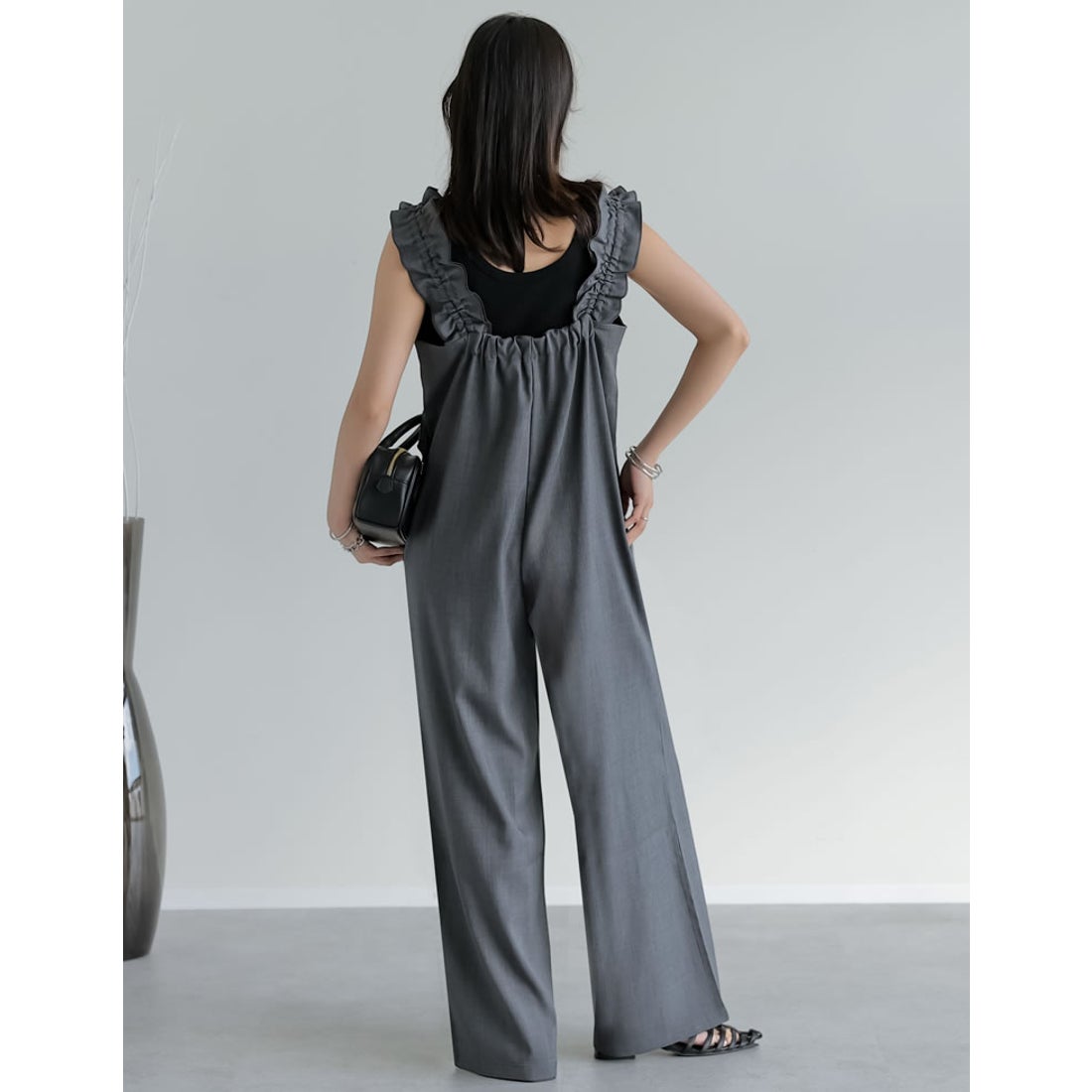 リエディ Re:EDIT リネンライクショルダーギャザーサロペット