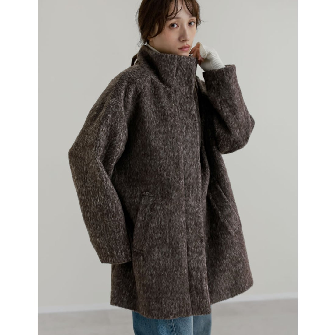 リエディ Re:EDIT ミックスシャギーベルト付きコート （ブラウン