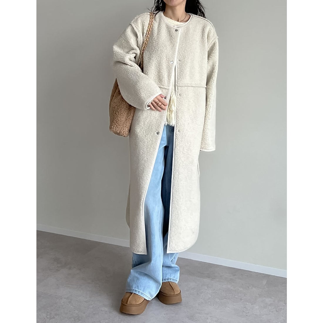 リエディ Re:EDIT リバーシブルボアフェイクムートンロングコート