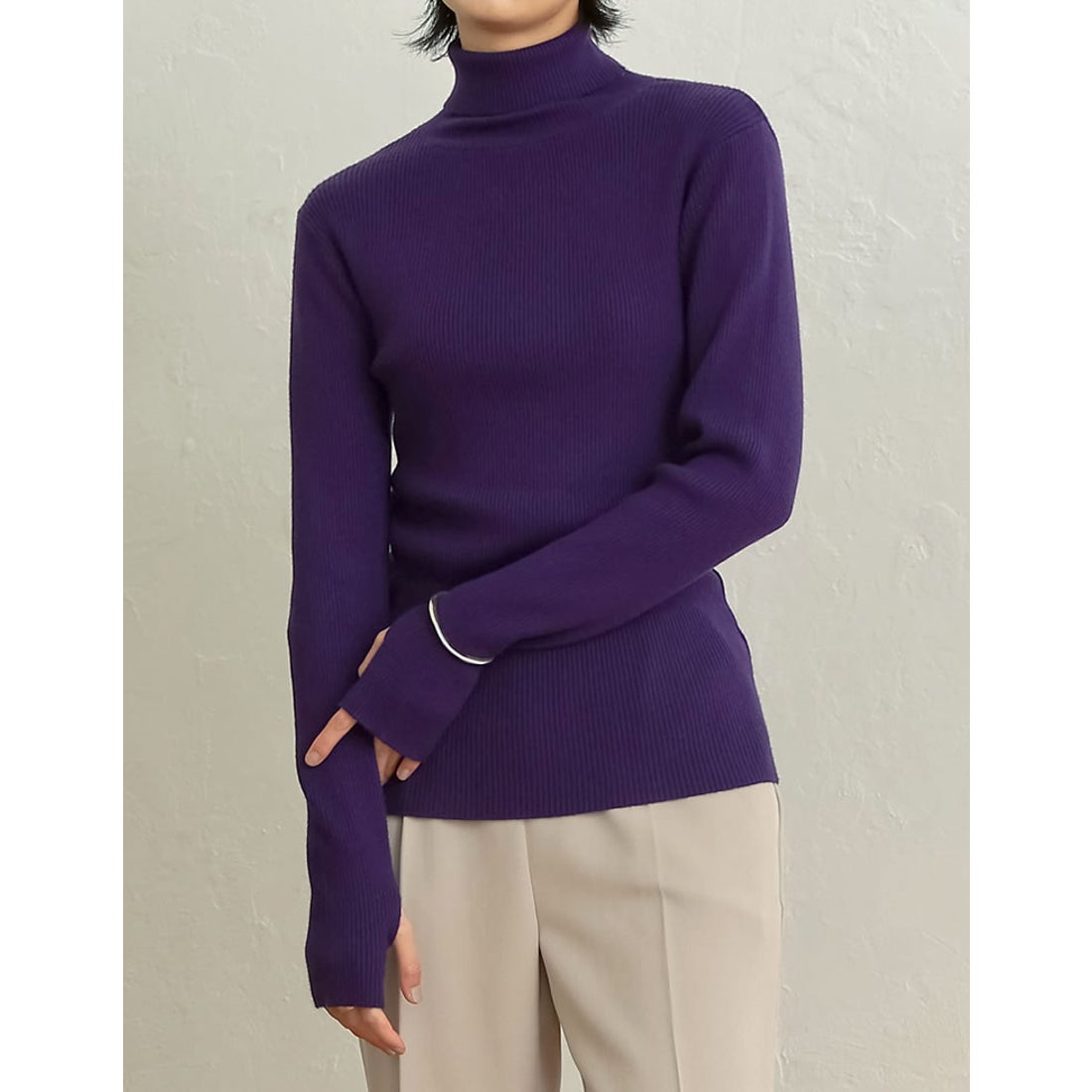 リエディ Re:EDIT 指穴タートルネックリブニットトップス （パープル