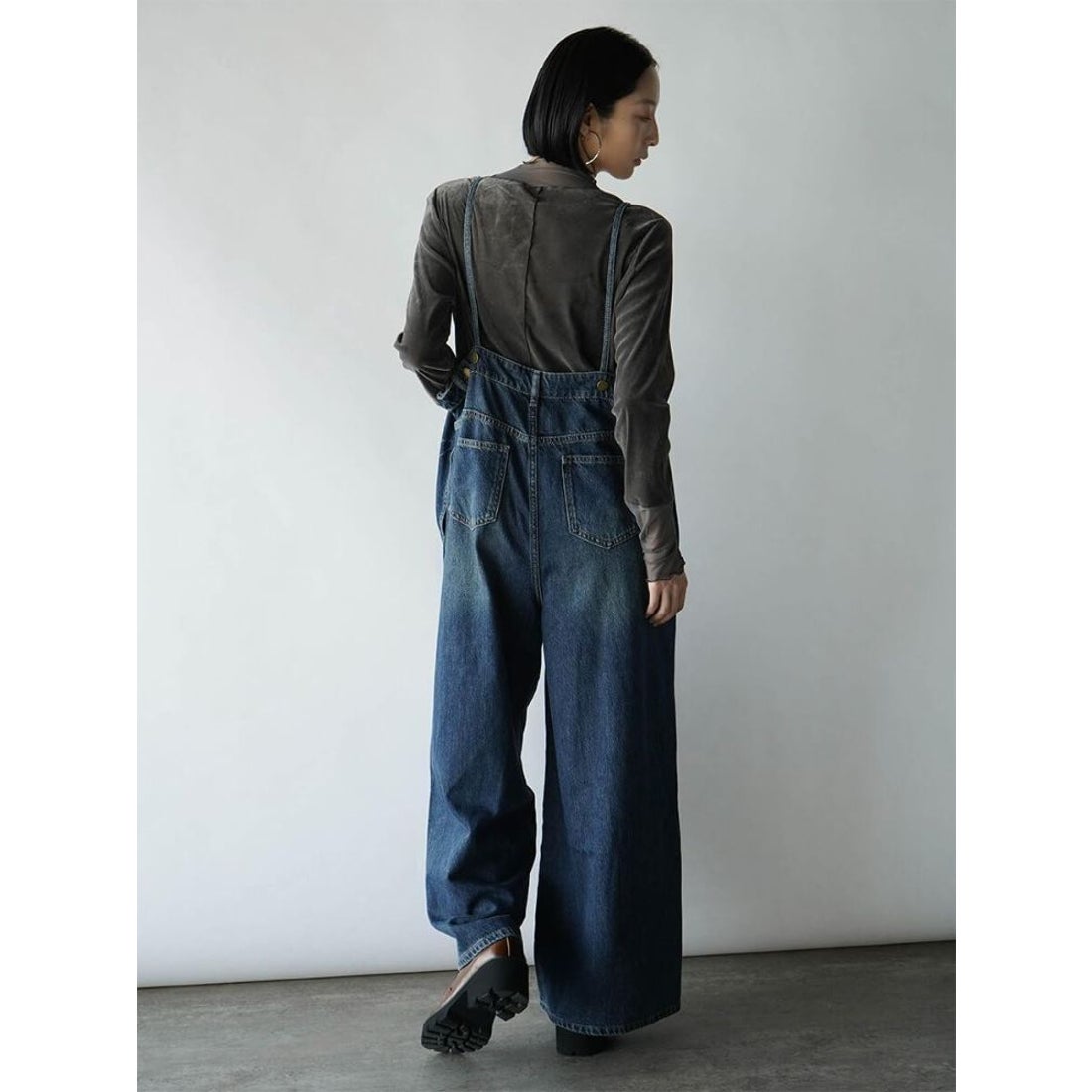 ラディエイト RADIATE アシメフロントデニムオーバーオール （グレー