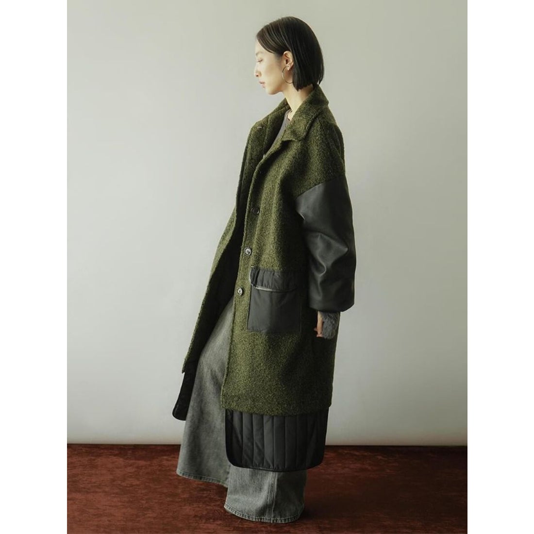 ラディエイト RADIATE 異素材ミックスロングコート （ブラック） -靴