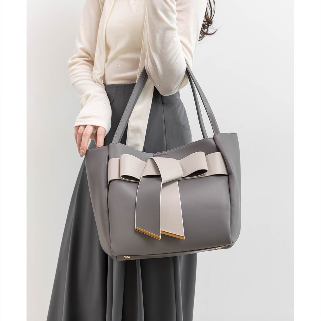 ランダ RANDA 【A4対応】リボントートバッグ （GRAY） -ファッション