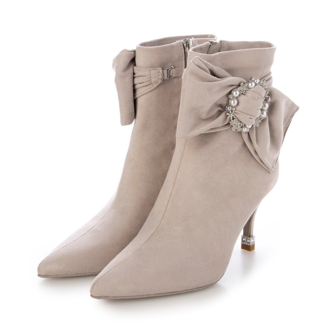 ランダ RANDA 2WAY ビジュー×リボン ショートブーツ （GRAY