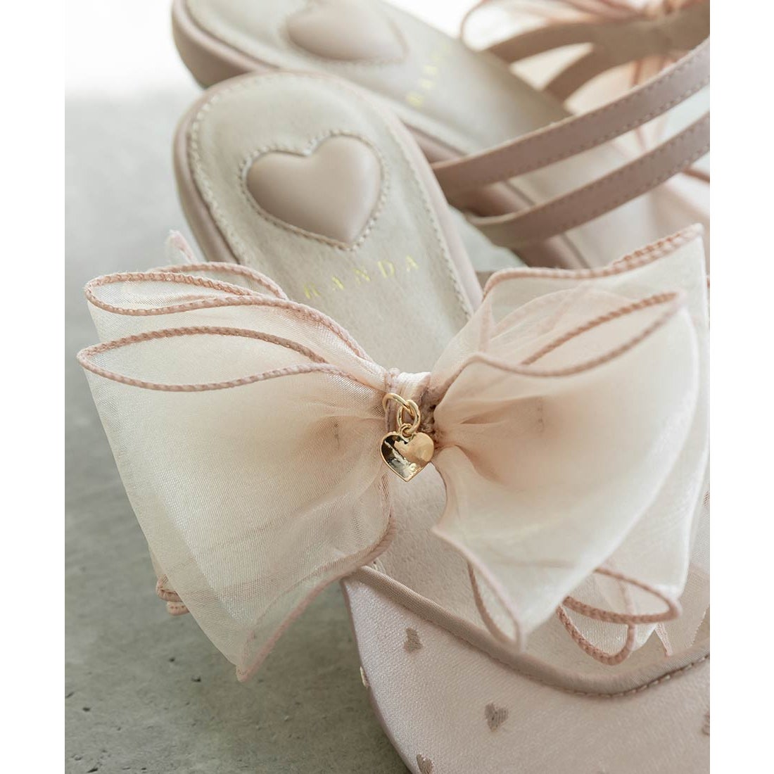 ランダ RANDA 【HEART COLLECTION】シフォンリボンハートミュール