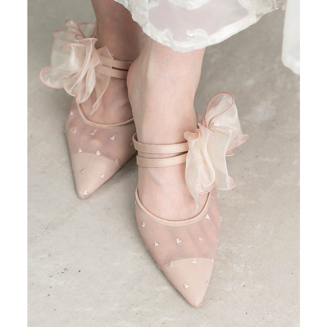 ランダ RANDA 【HEART COLLECTION】シフォンリボンハートミュール