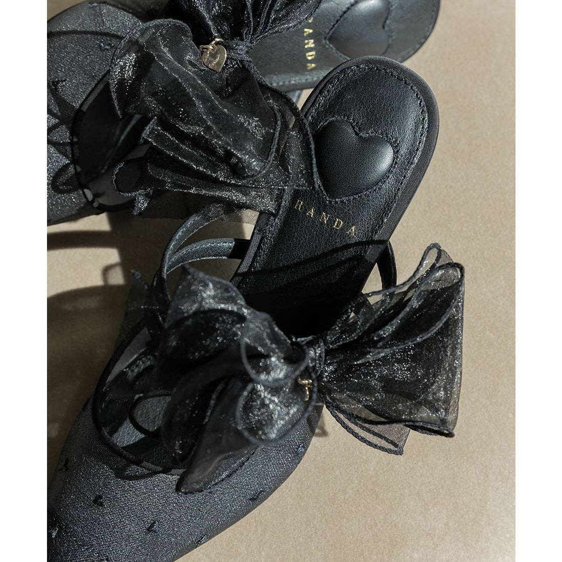 ランダ RANDA 【HEART COLLECTION】シフォンリボンハートミュール