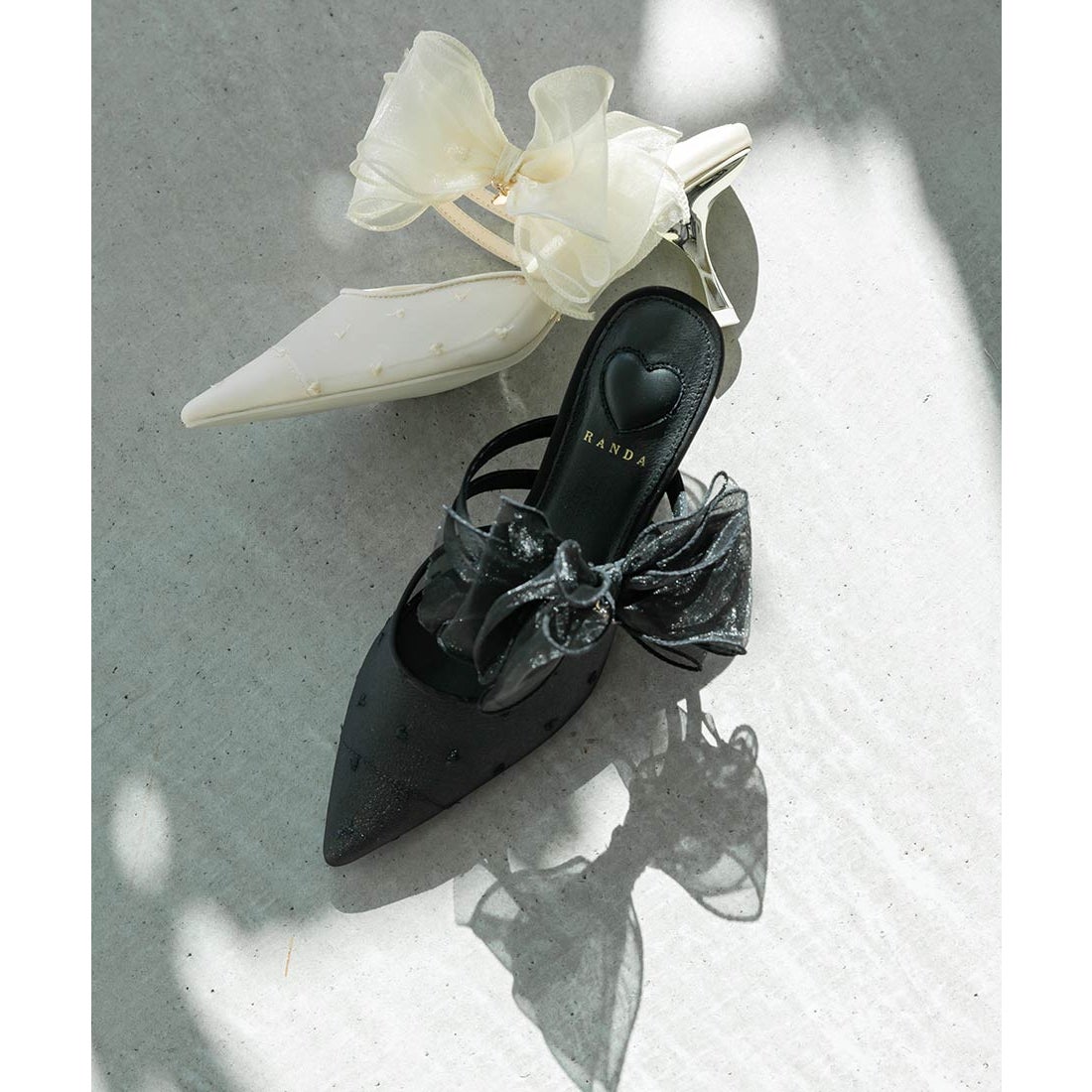 ランダ RANDA 【HEART COLLECTION】シフォンリボンハートミュール